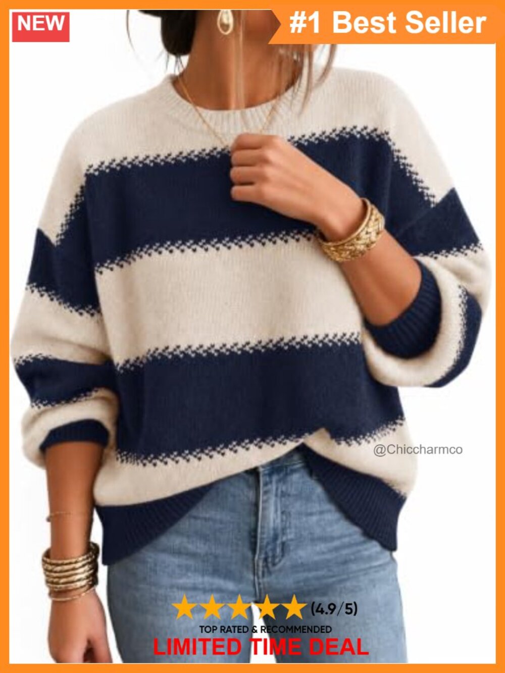 Oversized Striped Cozy Knit Long Sleeve Pullover Sweater